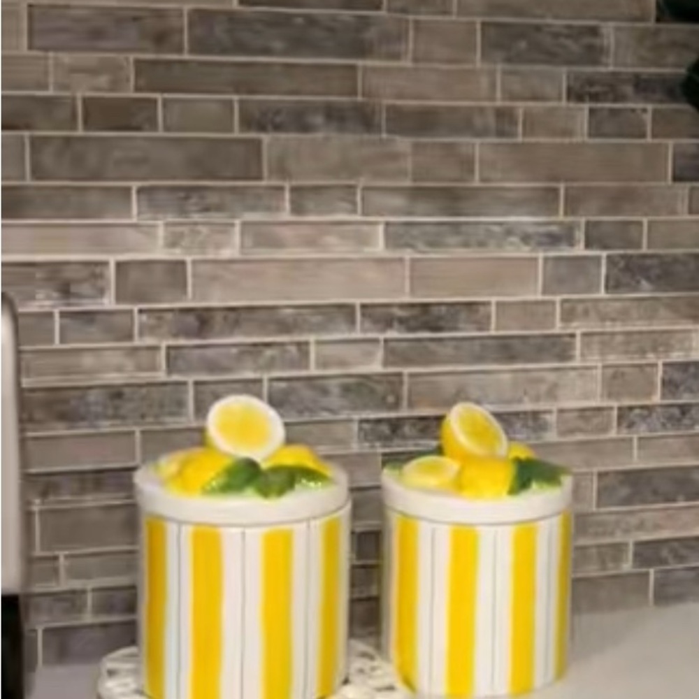 Yellow Striped Ceramic Canister Set with Lemon Accents
